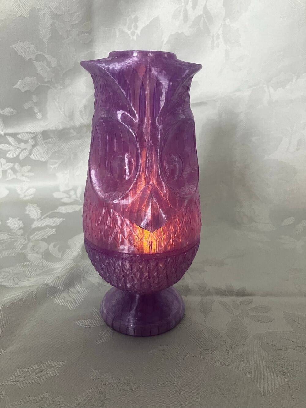 Purple Owl Fairy Lamp 3D Printed PLA LED Candle Holder Translucent Decor
